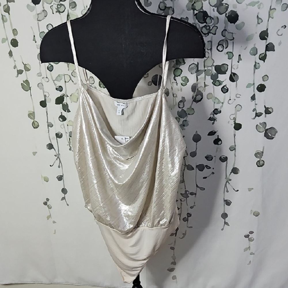 Chic Metallic Silver Cowl Neck Top (#1)